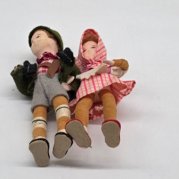 Vintage German Boy & Girl Handmade Dolls Traditional Dress Couple 4.5" Tall - Picture 4 of 8
